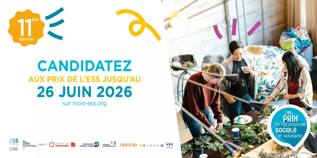 Les candidatures aux Prix de l'ESS 2026 sont ouvertes jusqu'au 26 juin.